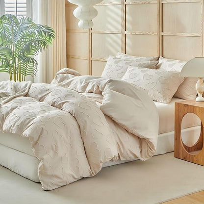 Bettwäsche-Set Boho Beige mit Herzstickerei 220x240cm