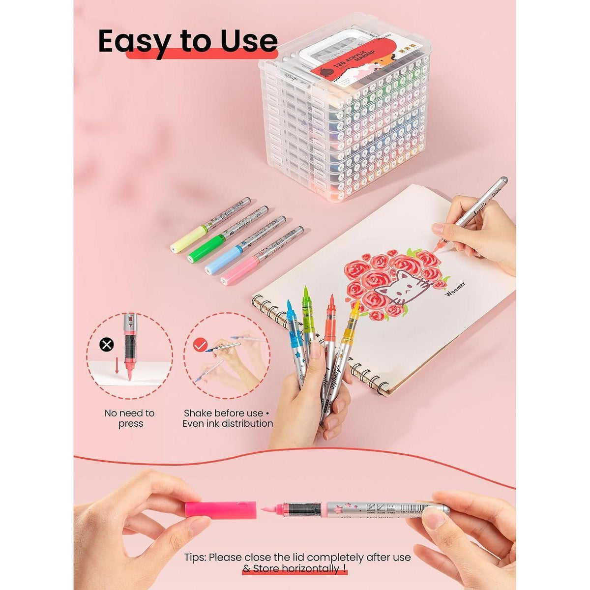 Acryl Marker 120 Farben – Automatische Tintenabgabe & Wasserfest