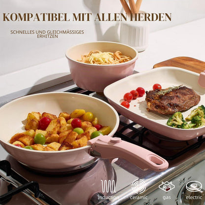 23-teiliges Keramik Topfset Rosa – Antihaft & Stapelbar