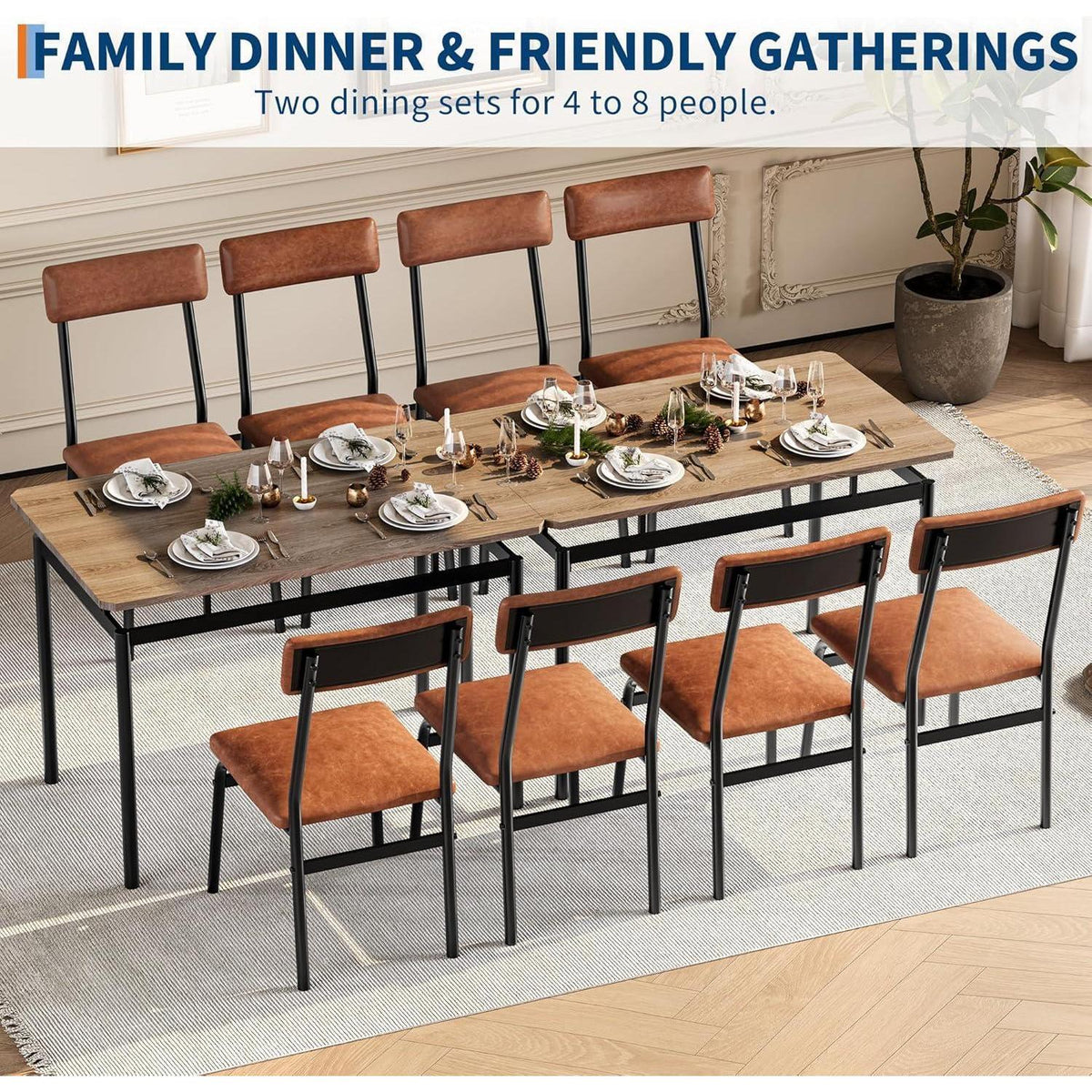 5-teilige Essgruppe Braun – Esstisch mit 4 gepolsterten Stühlen