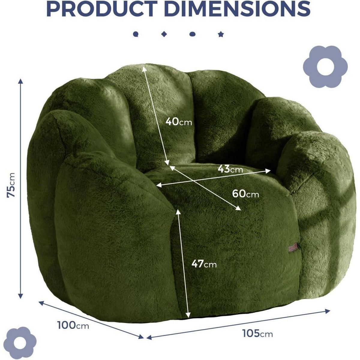 Sitzsack Erwachsene, Blumenform, Memory Foam, Grün