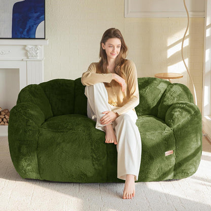 Floral Sitzsack mit Memory-Foam – Weiches Kunstfell Sofa 150x90x80