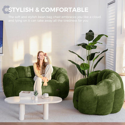 Floral Sitzsack mit Memory-Foam – Weiches Kunstfell Sofa 150x90x80