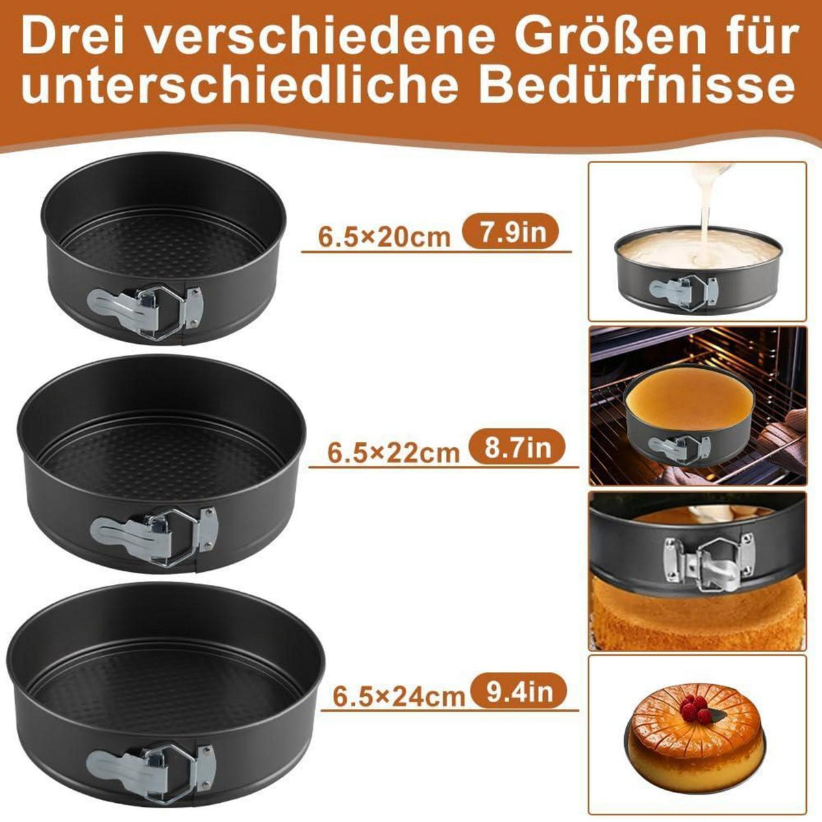3x Springform Set Rund Antihaft 20/22/24cm Backformen