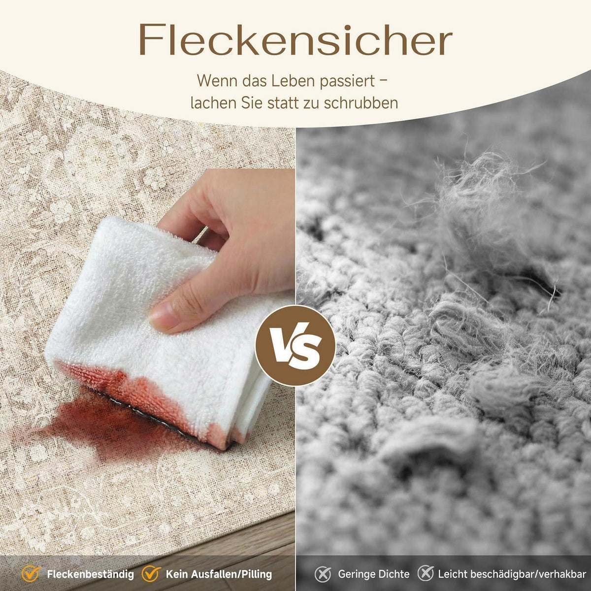 Beiger Wohnzimmerteppich 160x230cm – Waschbar & Rutschfest