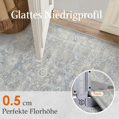 Waschbarer Wohnzimmerteppich Blau 160x230cm – Vintage Kurzflor