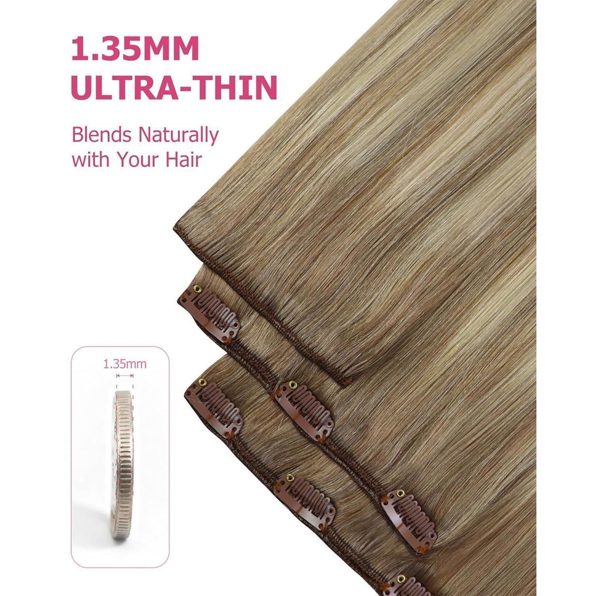 Echthaar Clip-Ins Ombre Hellbraun-Platinblond 60cm