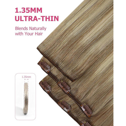 Echthaar Clip-Ins Ombre Hellbraun-Platinblond 60cm
