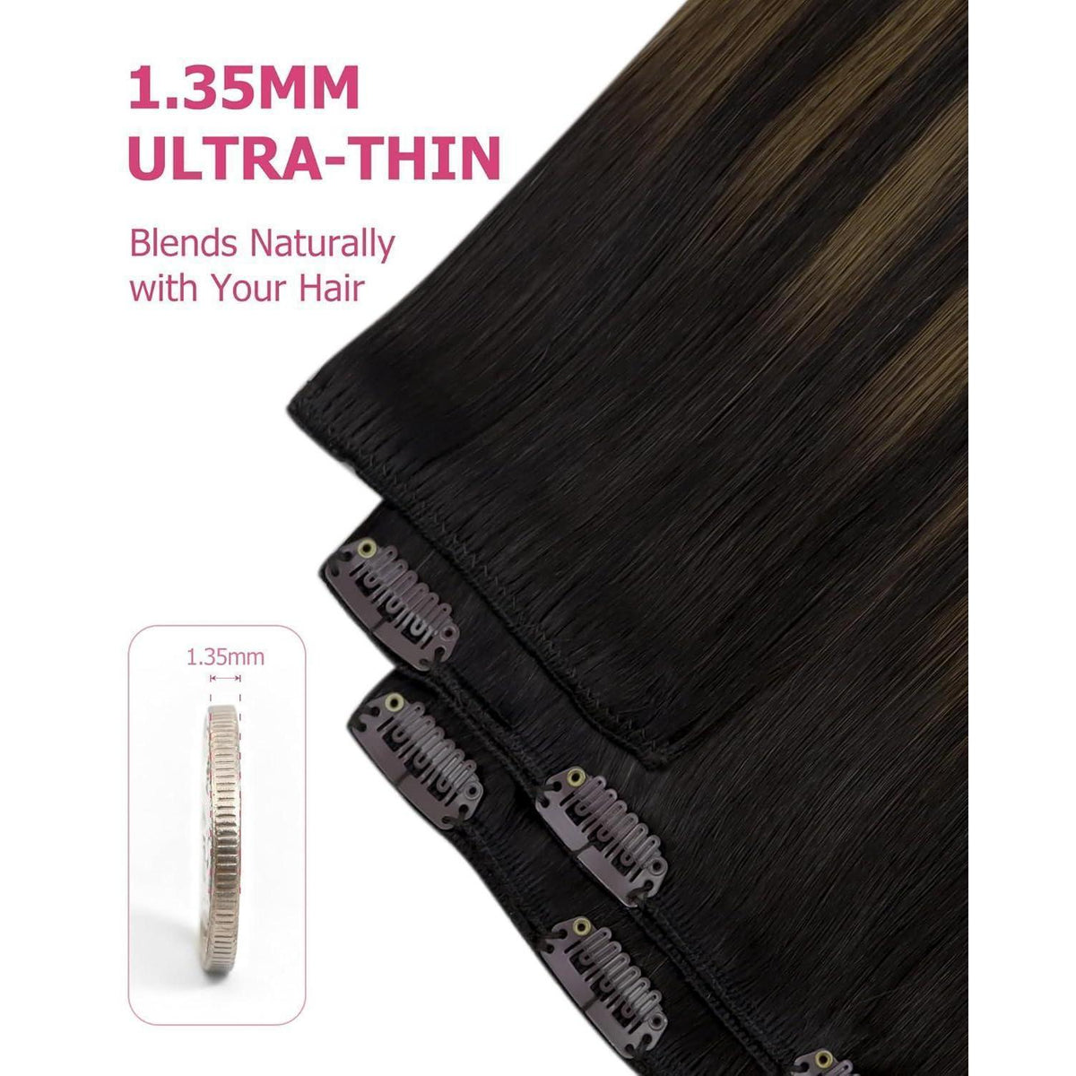 Clip-in Echthaar Extensions Balayage Dunkelbraun-Hellbraun 60cm