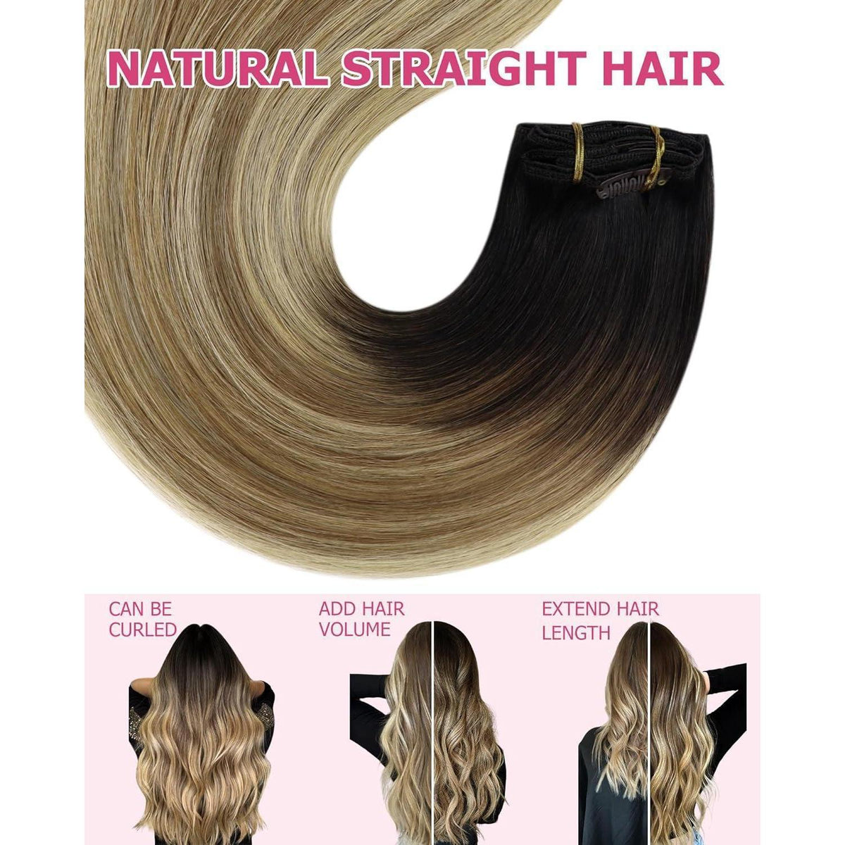 Clip-in Echthaarverlängerung Braun-Blond Ombre 60cm
