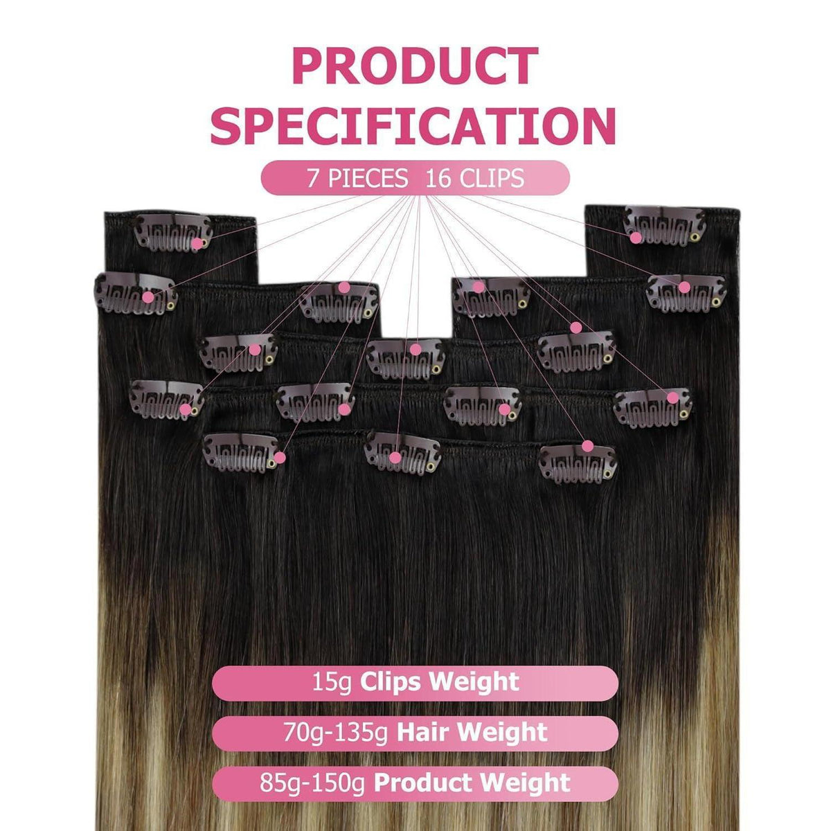 Clip-in Echthaarverlängerung Braun-Blond Ombre 60cm