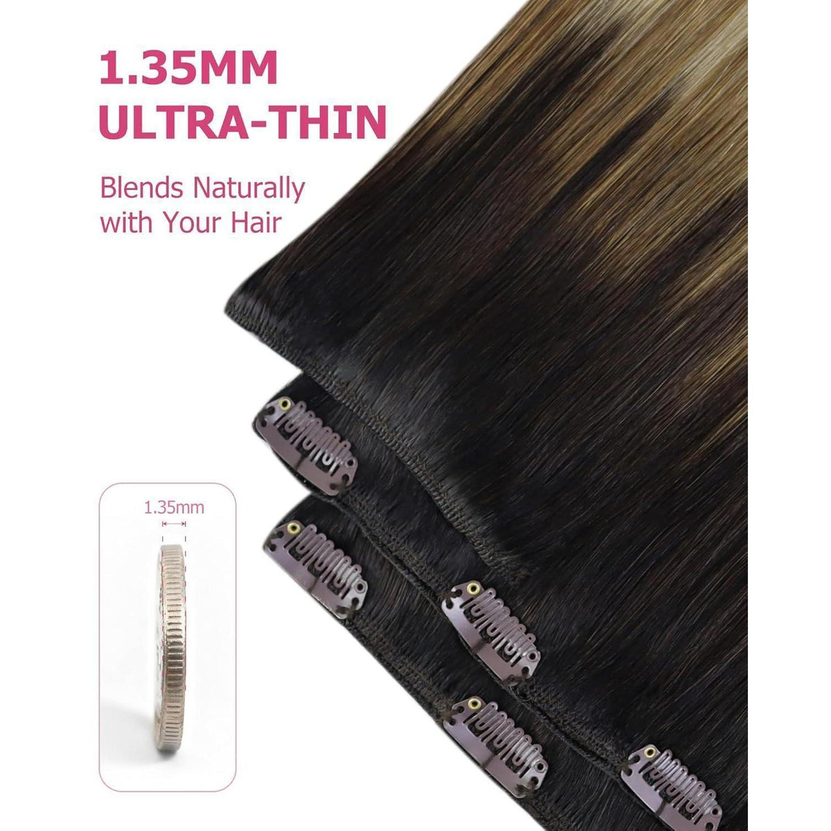 Clip-in Echthaarverlängerung Braun-Blond Ombre 60cm