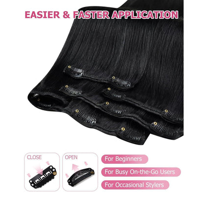 60cm Echthaar Extensions Schwarz Clip-in Haarverlängerung 120g