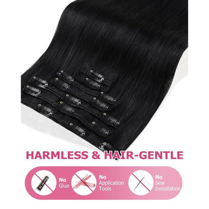 60cm Echthaar Extensions Schwarz Clip-in Haarverlängerung 120g