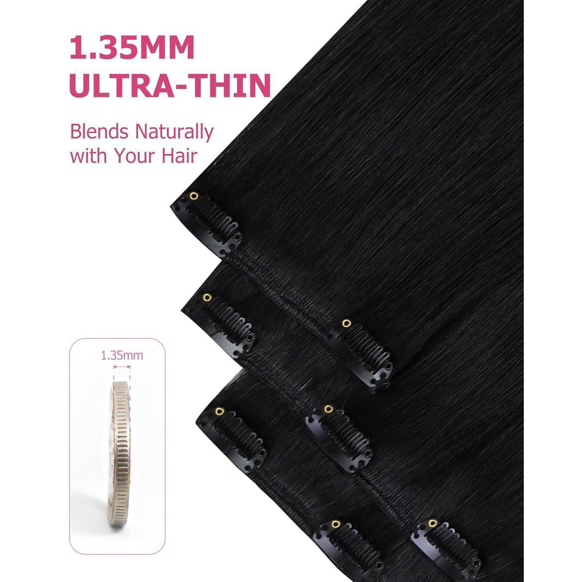 60cm Echthaar Extensions Schwarz Clip-in Haarverlängerung 120g