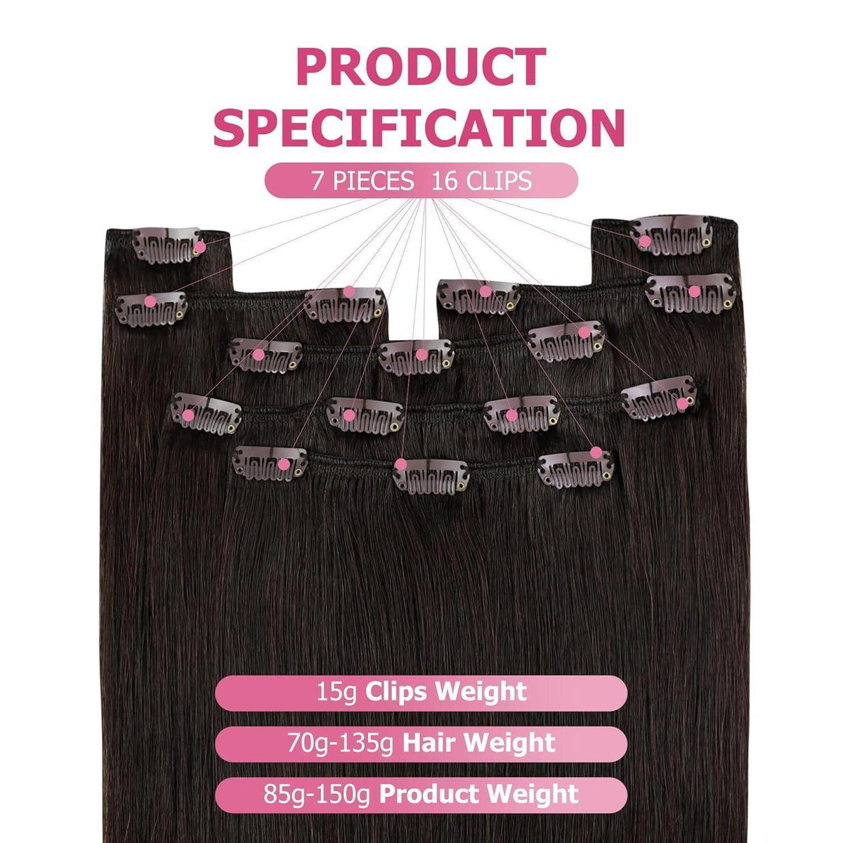 Clip-in Echthaarverlängerung Braun 60cm – 150g