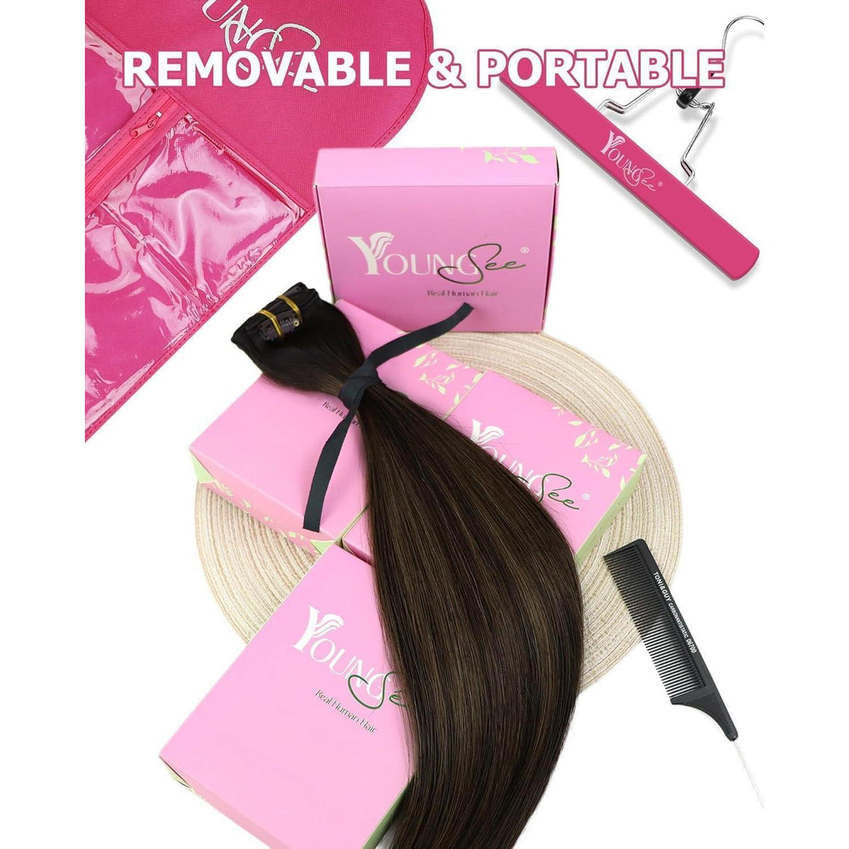 Echthaar Clip-in Extensions 60cm braun Balayage
