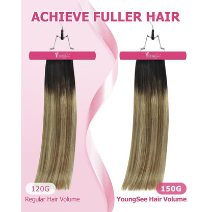 Echthaar Clip-in Extensions Ombré Braun Blond 60cm