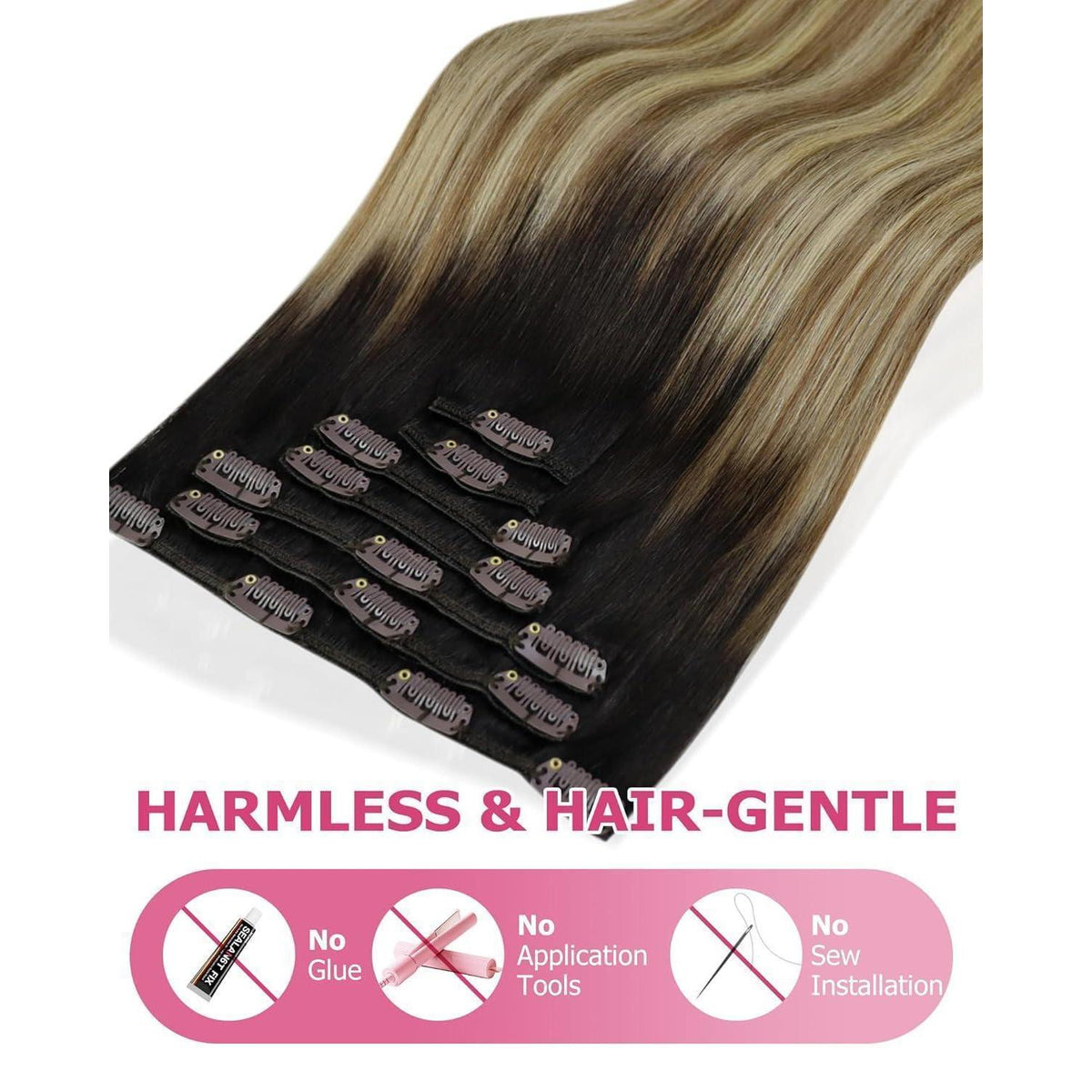 Echthaar Clip-in Extensions Ombré Braun Blond 60cm