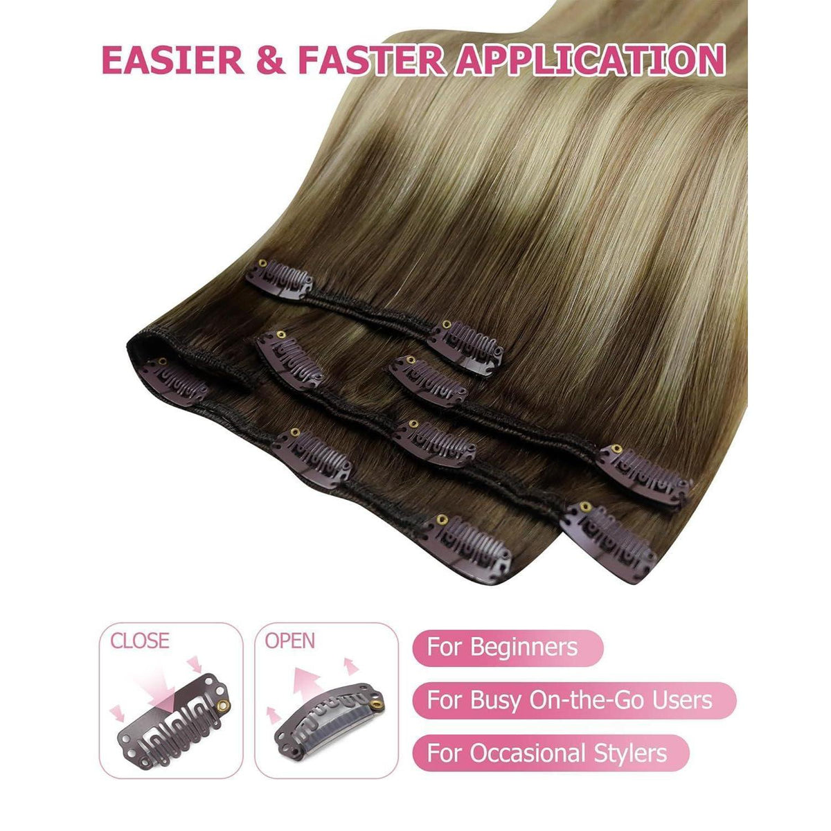 Ombre Braun-Blond Clip-in Echthaarverlängerung 60cm