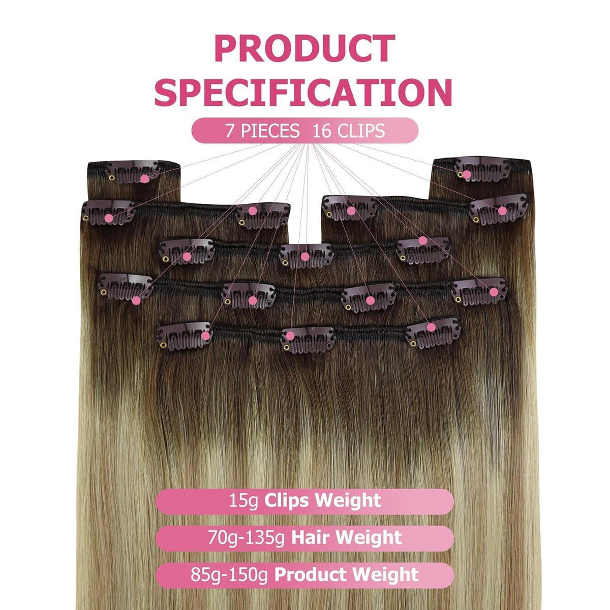 Ombre Braun-Blond Clip-in Echthaarverlängerung 60cm