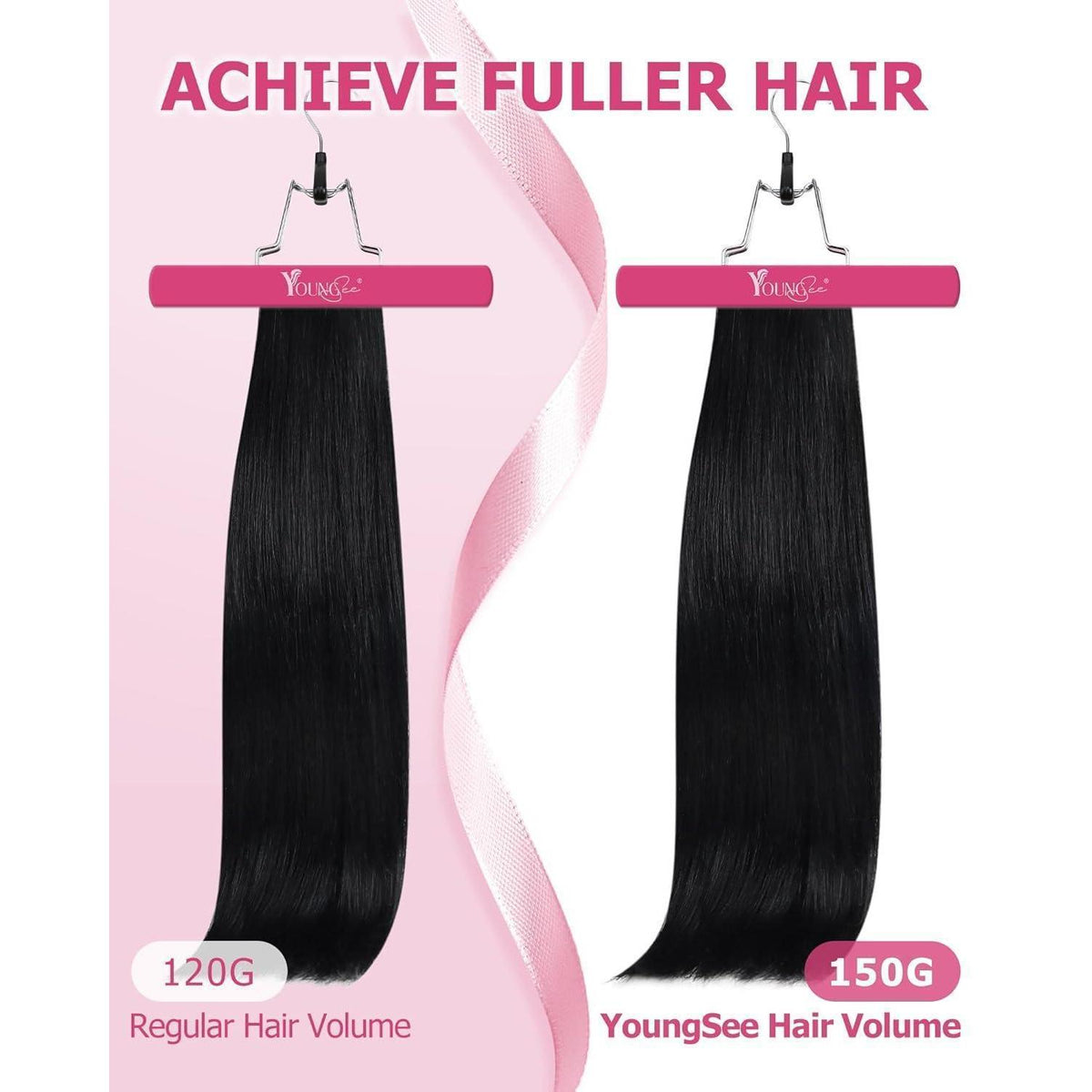 Echthaar Clip-in Extension Schwarz 60cm – 150g Volumen