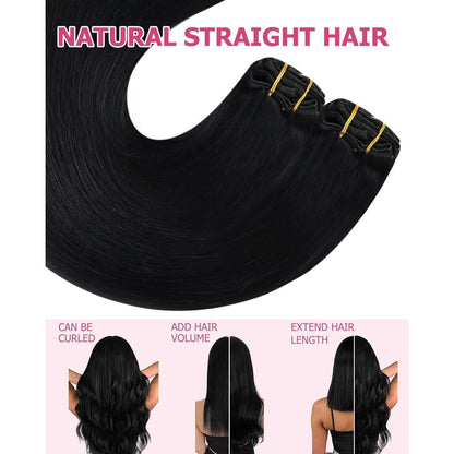 Echthaar Clip-in Extension Schwarz 60cm – 150g Volumen