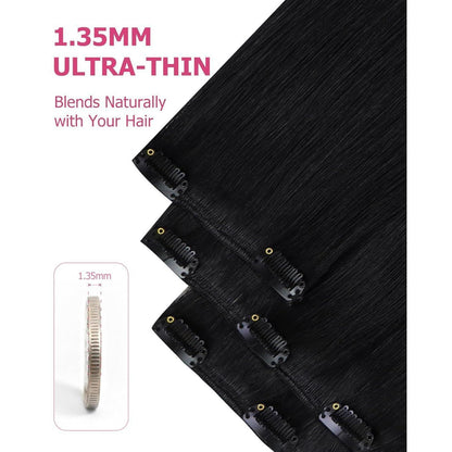 Echthaar Clip-in Extension Schwarz 60cm – 150g Volumen