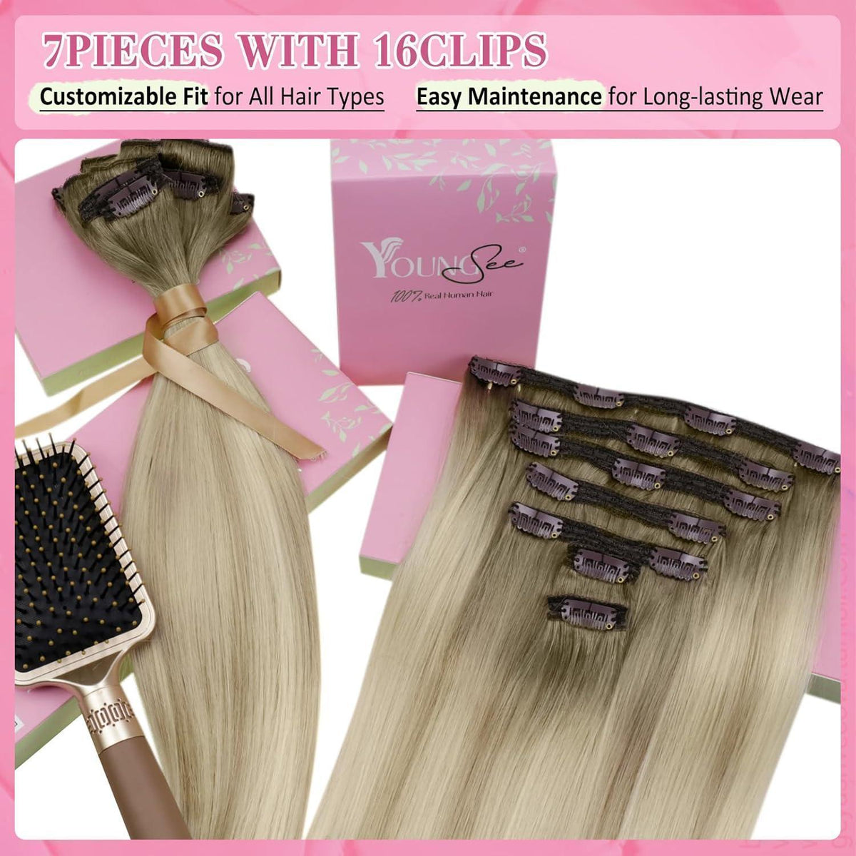 Echthaar Clip-Ins Ombre Blond 60cm – Remy Haarverlängerung