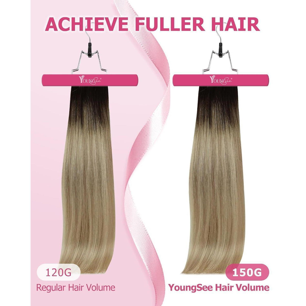 Clip-in Echthaar Extensions Braun-Blond Ombré 60cm