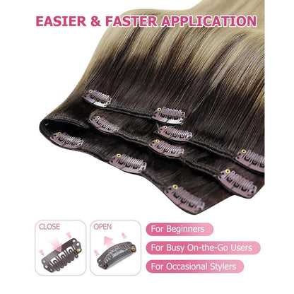 Clip-in Echthaar Extensions Braun-Blond Ombré 60cm