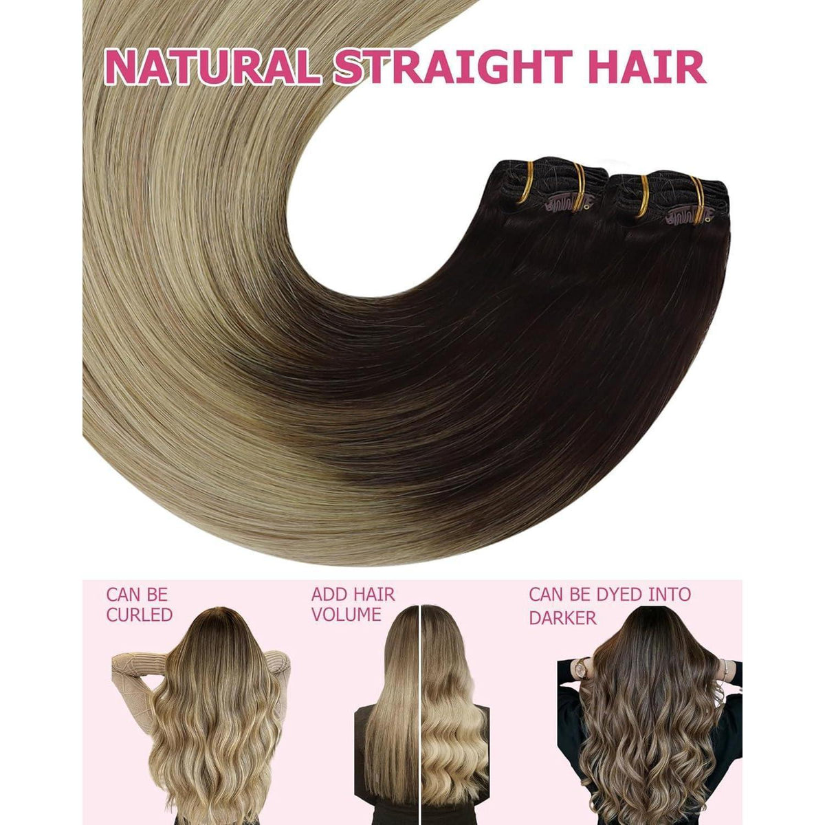 Clip-in Echthaar Extensions Braun-Blond Ombré 60cm