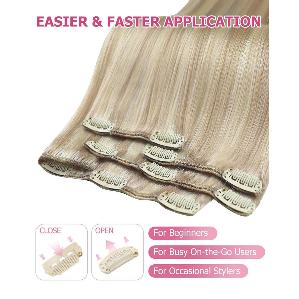 Blond Clip-in Extensions Echthaar 55cm – Aschblond & Platinblond
