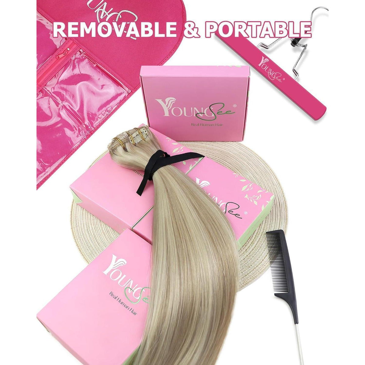 Blond Clip-in Extensions Echthaar 55cm – Aschblond & Platinblond