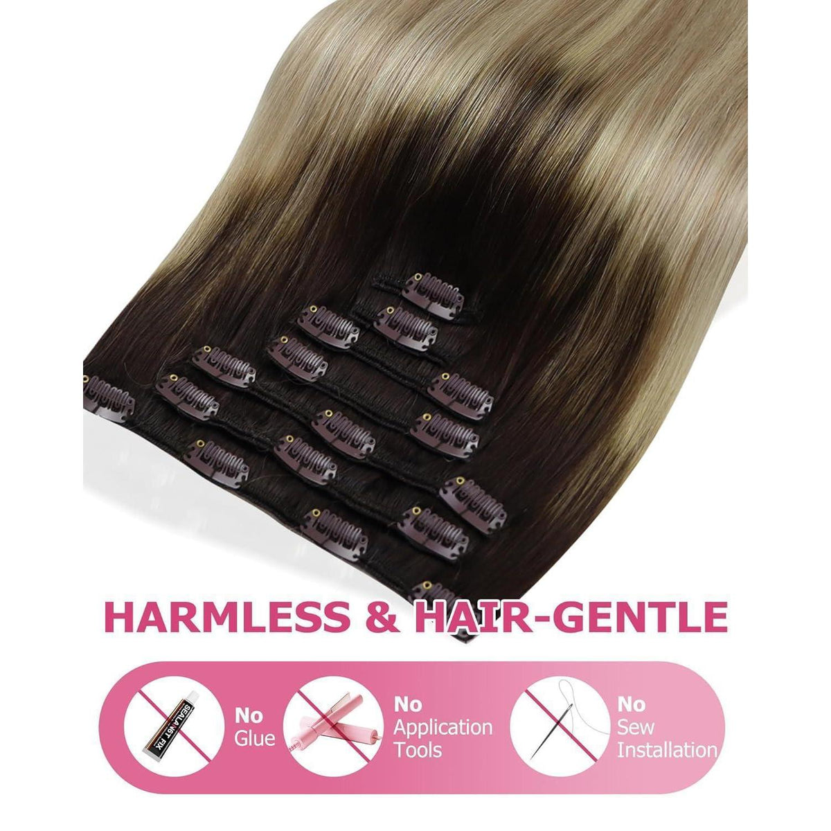 Echthaar Clip-in Extensions Ombre Blond bis Dunkelbraun