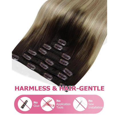 Echthaar Clip-in Extensions Ombre Blond bis Dunkelbraun
