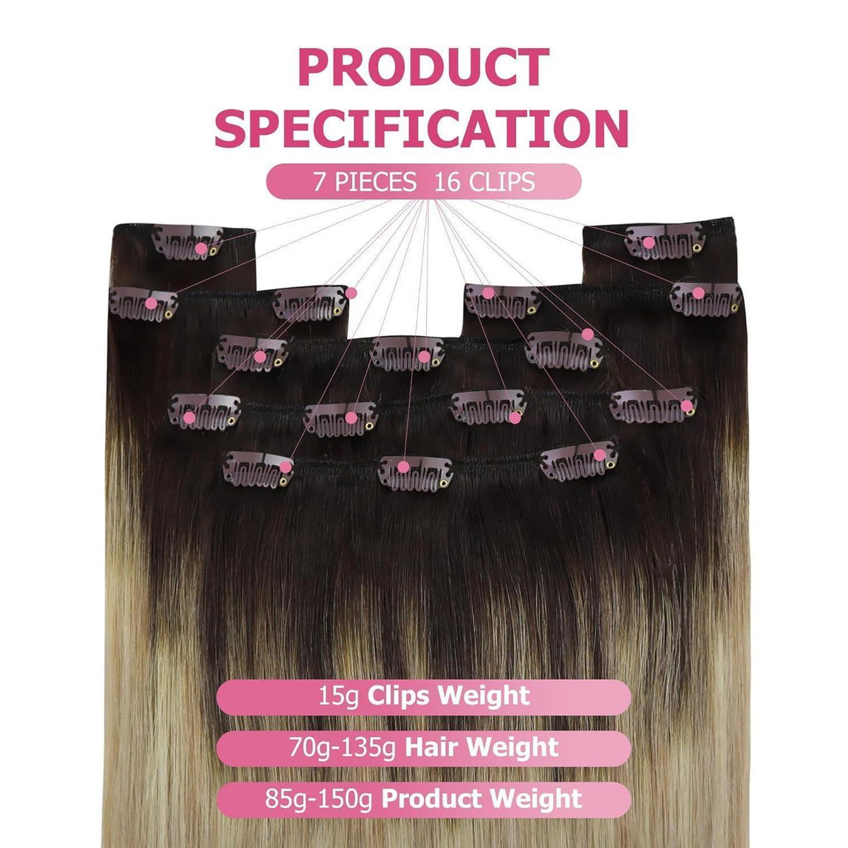Echthaar Clip-in Extensions Ombre Blond bis Dunkelbraun