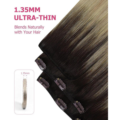 Echthaar Clip-in Extensions Ombre Blond bis Dunkelbraun