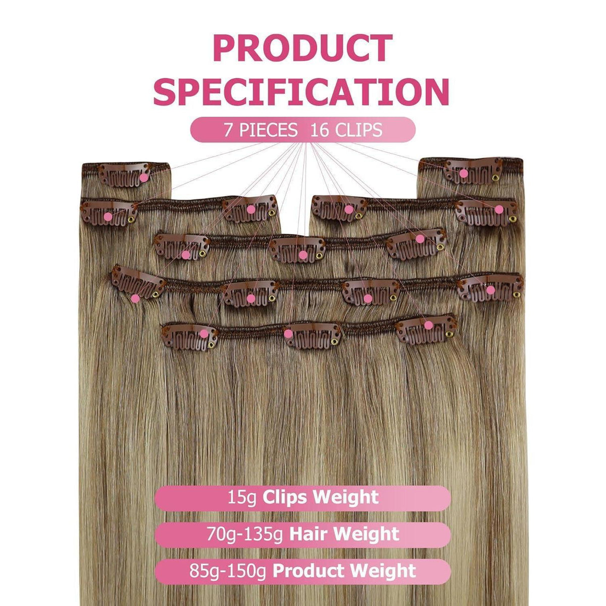 Clip-in Echthaar Extensions Balayage Hellbraun-Blond 60cm