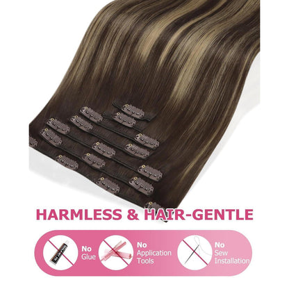Clip-in Echthaar Extensions Braun Balayage Karamellblond 60cm