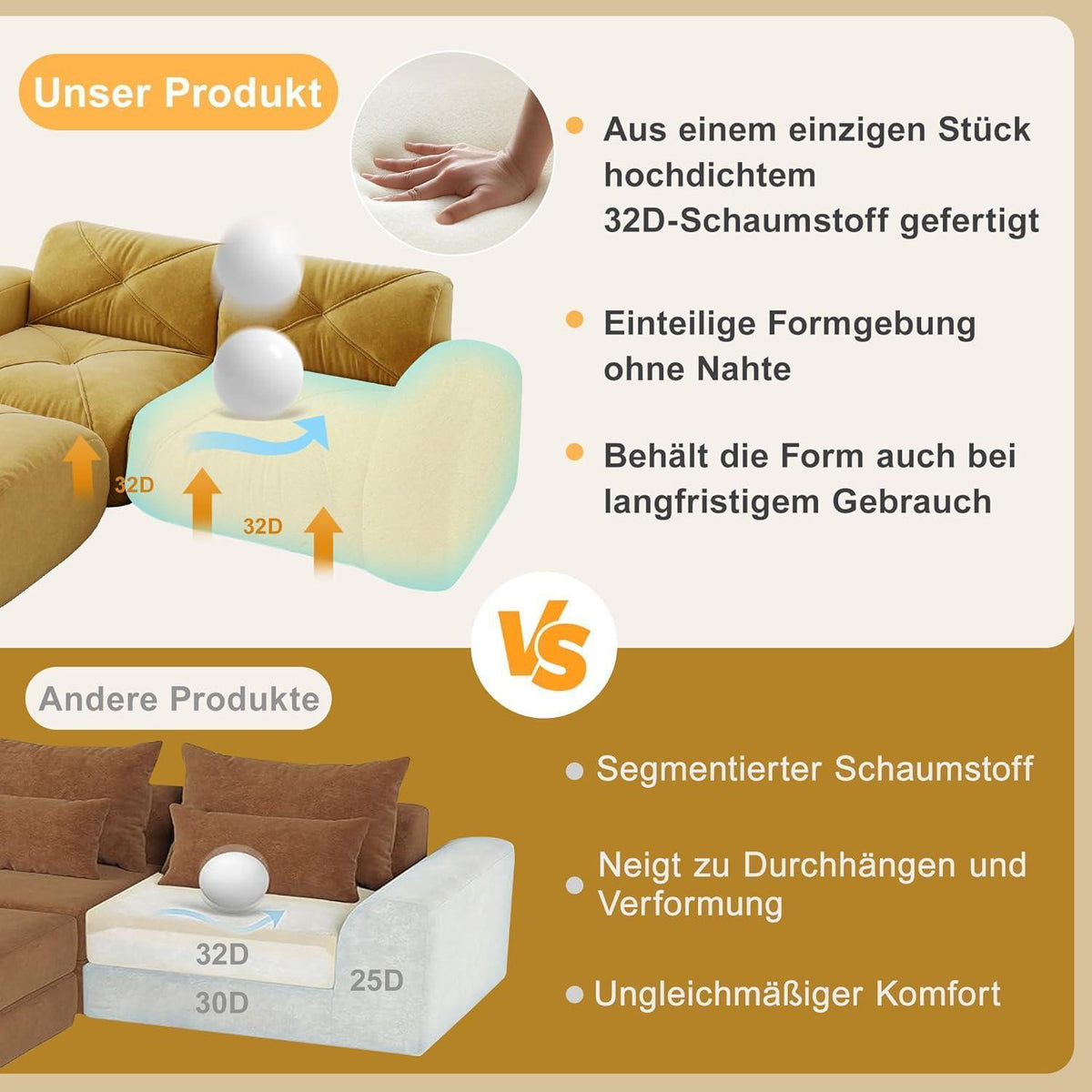 Großes U-förmiges Cord Sofa 4-Sitzer + 2 Fußhocker Gelb