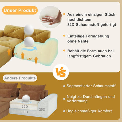 Großes U-förmiges Cord Sofa 4-Sitzer + 2 Fußhocker Gelb