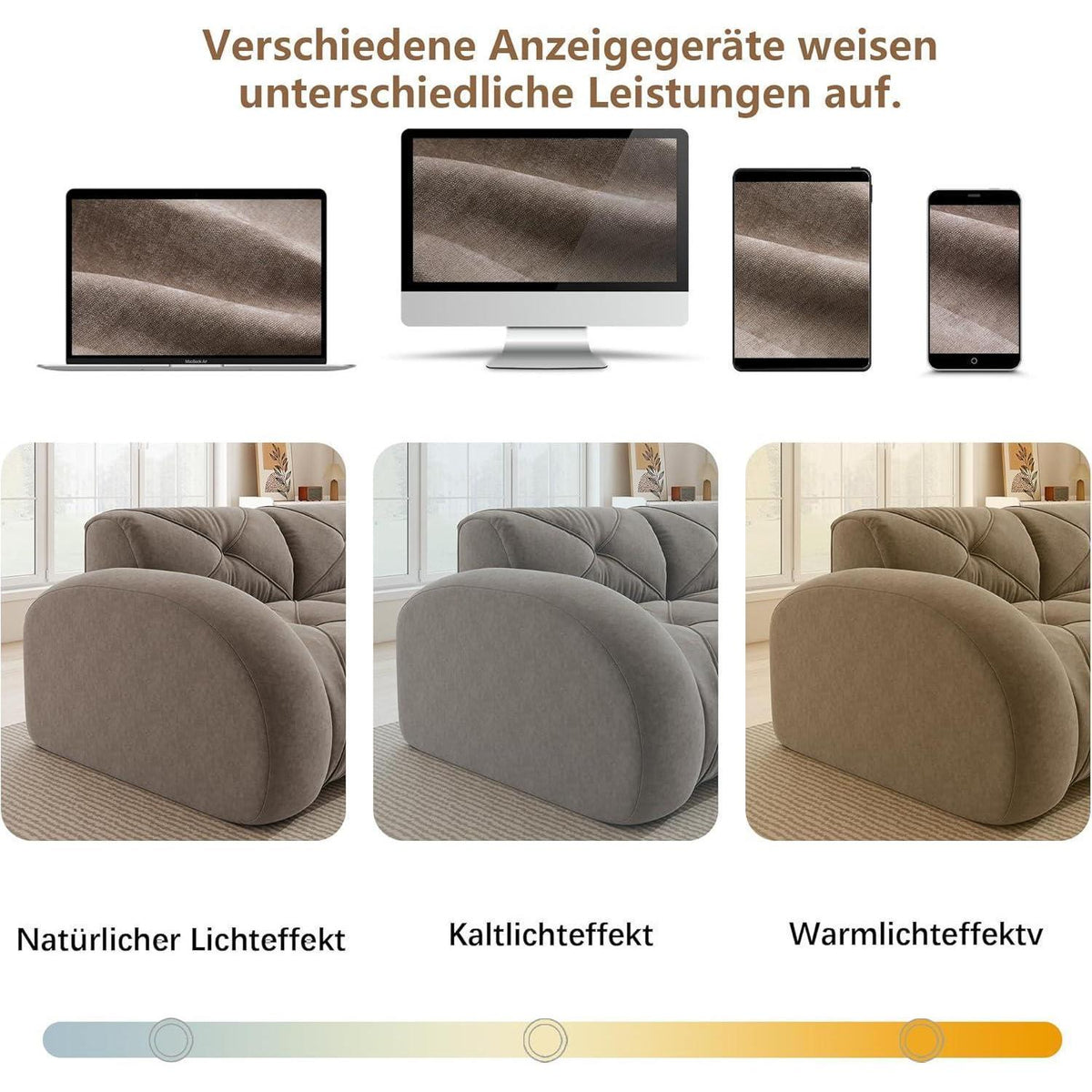Großes U-förmiges Cord Sofa 4-Sitzer mit Fußhockern Braun