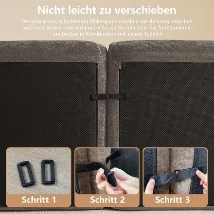 Großes U-förmiges Cord Sofa 4-Sitzer mit Fußhockern Braun