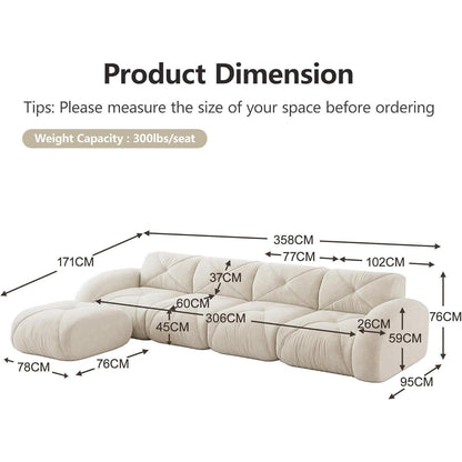 Modulares L-Sofa 4-Sitzer mit Fußhocker, Chenille Weiß