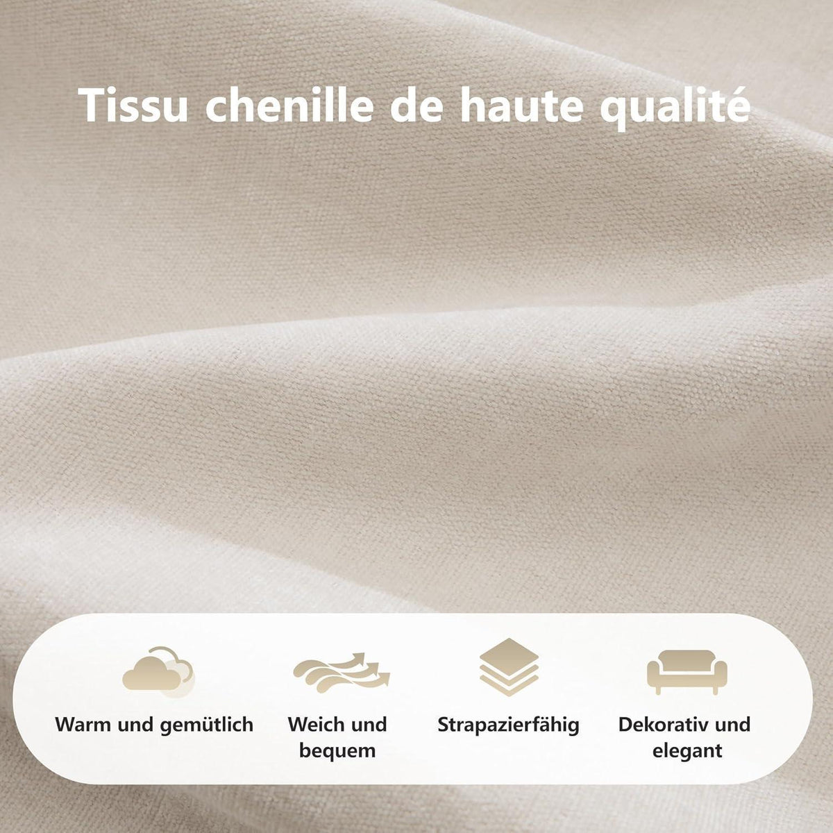 Modulares L-Sofa 4-Sitzer mit Fußhocker, Chenille Weiß