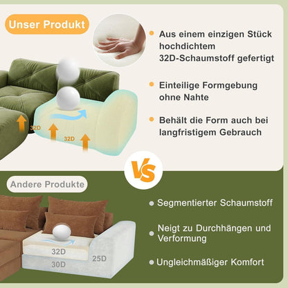 Modernes Cord Sofa 3-Sitzer mit Fußhocker – Grün