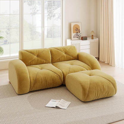 L-förmiges Ecksofa 2-Sitzer mit Fußhocker, Gelb