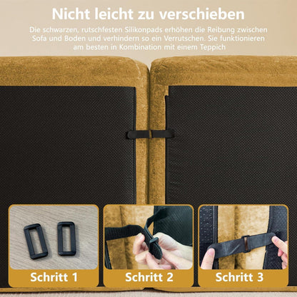 L-förmiges Ecksofa 2-Sitzer mit Fußhocker, Gelb