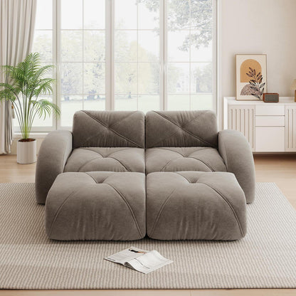2-Sitzer Sofa mit Fußhocker – Chenille Schlafsofa Braun